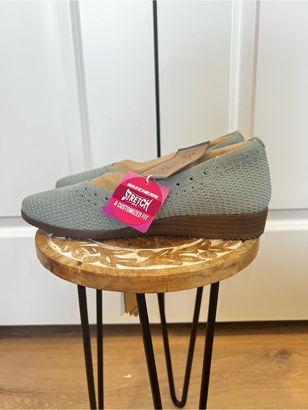 Skechers Knit Slip-On Wedge Loafers in Sage Green